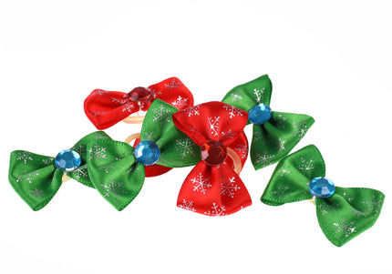 Blovi Christmas Grooming Bows – Red and Green Snowflake Pattern, 25 Pack Festive Set