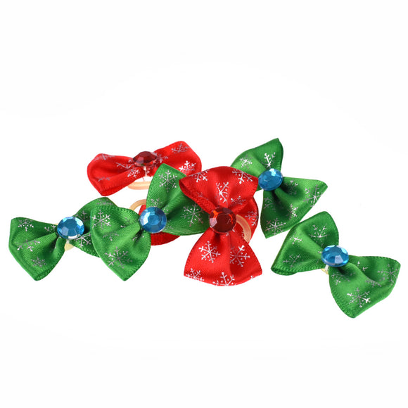 Blovi Christmas Grooming Bows – Red and Green Snowflake Pattern, 25 Pack Festive Set
