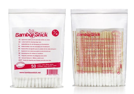 BambooStick S/M Ear Cleaning Sticks – Gentle Cotton Tips, 50 Pack for Small Breeds