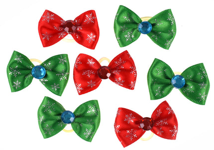 Blovi Christmas Grooming Bows – Red and Green Snowflake Pattern, 25 Pack Festive Set