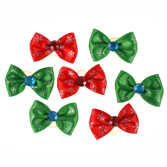 Blovi Christmas Grooming Bows – Red and Green Snowflake Pattern, 25 Pack Festive Set