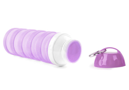 Record Drop Collapsible Water Bottle 600ml – Lightweight Foldable Design, Purple Color