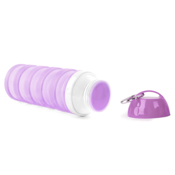 Record Drop Collapsible Water Bottle 600ml – Lightweight Foldable Design, Purple Color