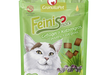 GranataPet FeiniSnack Crunchy Cat Treats – Poultry and Cat Grass, 50g Resealable Pack