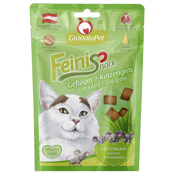 GranataPet FeiniSnack Crunchy Cat Treats – Poultry and Cat Grass, 50g Resealable Pack
