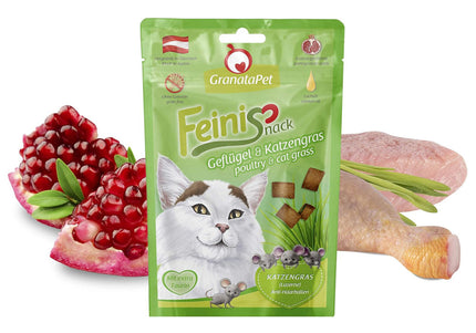 GranataPet FeiniSnack Crunchy Cat Treats – Poultry and Cat Grass, 50g Resealable Pack