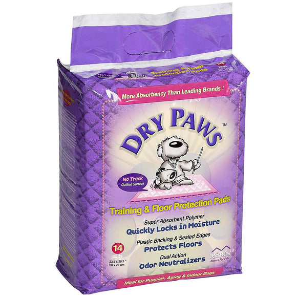 Mid West Dry Paws Absorbent Pads 60x75cm – Extra-Large Leak-Proof Protection, 14 Pack