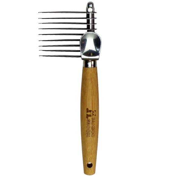Bamboo Groom Dematting Rake Large – Natural Bamboo Handle, Wide Teeth, Tangle Removal Tool
