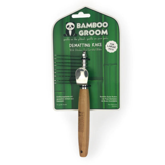 Bamboo Groom Dematting Rake Large – Natural Bamboo Handle, Wide Teeth, Tangle Removal Tool