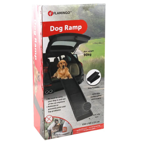 Flamingo Zenna Dog Ramp Black 156cm – Foldable, Sturdy Design Supports Up to 90kg