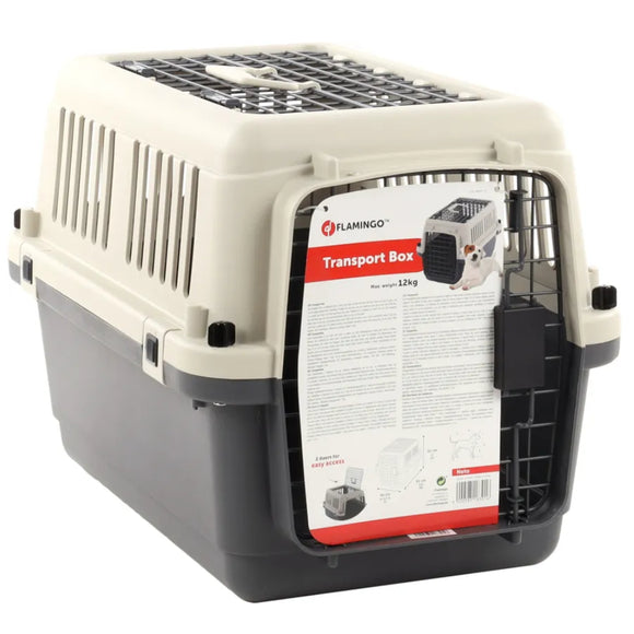 Flamingo Neto Transport Cage Dark Grey S – Solid Carrier, Secure Latch, Lightweight Design, Up to 12kg