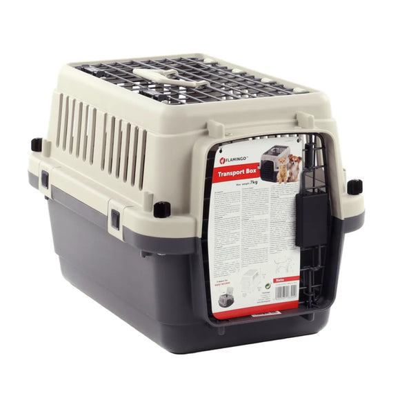 Flamingo Neto Transport Cage Dark Grey XS – Solid Lightweight Carrier, Secure Latch, Up to 7kg