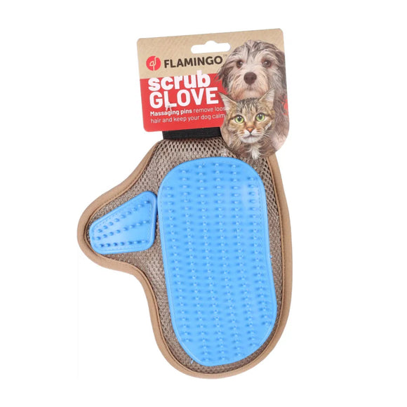 Flamingo Scrub Glove – Dual-Sided Grooming and Massage Glove with Soft Bristles