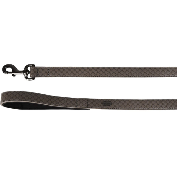 Flamingo Patti Grey Dog Leash – Eco-Leather, Embossed Pattern, Padded Handle, 130cm x 20mm