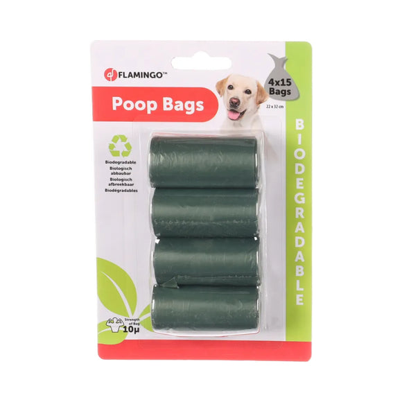 Flamingo Bio Green Poop Bags – Biodegradable Waste Disposal, Eco-Friendly 4 Pack