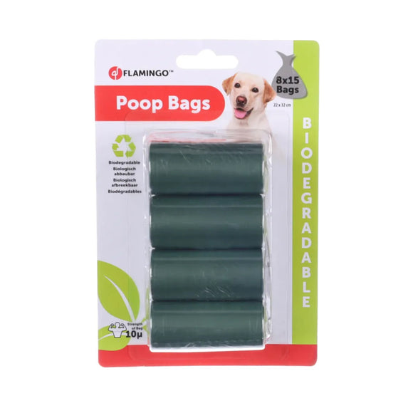 Flamingo Bio Green Poop Bags – Biodegradable Waste Disposal, Eco-Friendly 8 Pack