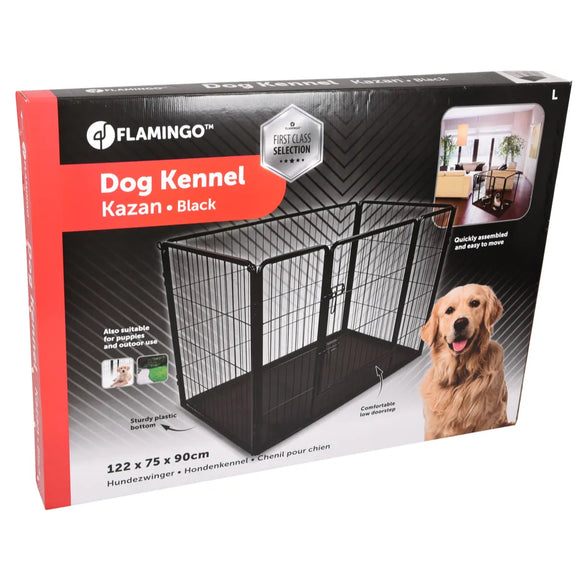 Flamingo Kennel Kazan Black Playpen with Floor – Medium, Sturdy Secure Enclosure