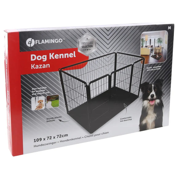 Flamingo Kennel Kazan Black Playpen with Floor – Medium, Sturdy Secure Enclosure
