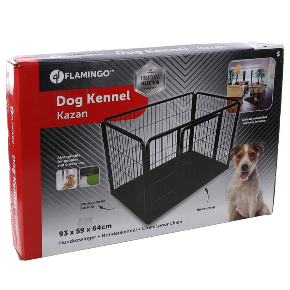 Flamingo Kennel Kazan Black Playpen with Floor – Medium, Sturdy Secure Enclosure