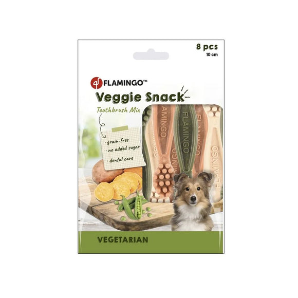 Flamingo Veggie Snacks 10cm – Toothbrush-Shaped Chews, Plant-Based, Promotes Dental Health