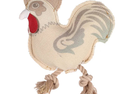 Flamingo Beige Rooster Plush Dog Toy – 30cm Rope and Squeaker, Durable Design