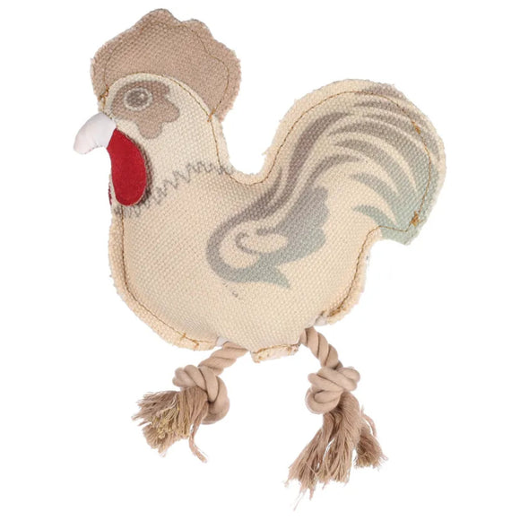 Flamingo Beige Rooster Plush Dog Toy – 30cm Rope and Squeaker, Durable Design