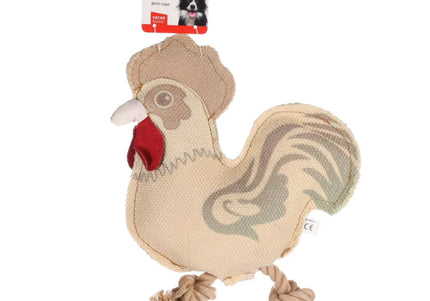 Flamingo Beige Rooster Plush Dog Toy – 30cm Rope and Squeaker, Durable Design