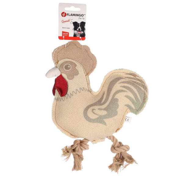 Flamingo Beige Rooster Plush Dog Toy – 30cm Rope and Squeaker, Durable Design
