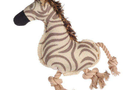 Flamingo Beige Zebra Dog Toy – 23cm Plush with Rope and Squeaker, Durable Design