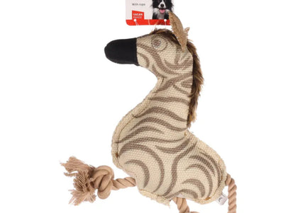 Flamingo Beige Zebra Dog Toy – 23cm Plush with Rope and Squeaker, Durable Design