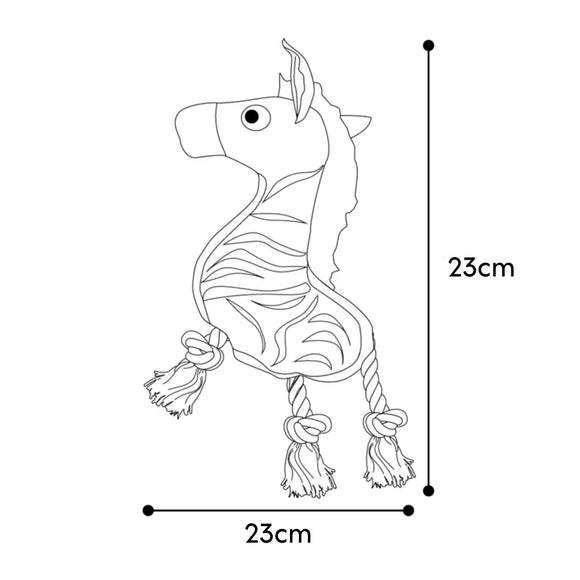 Flamingo Beige Zebra Dog Toy – 23cm Plush with Rope and Squeaker, Durable Design