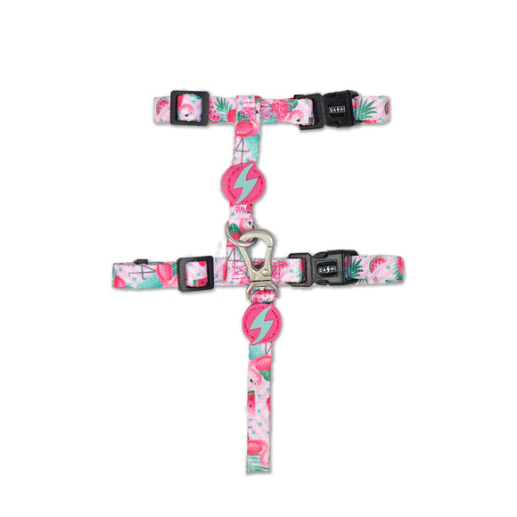 Dashi Flamingo Cat Harness and Leash Set – Adjustable, Lightweight, Vibrant Pattern