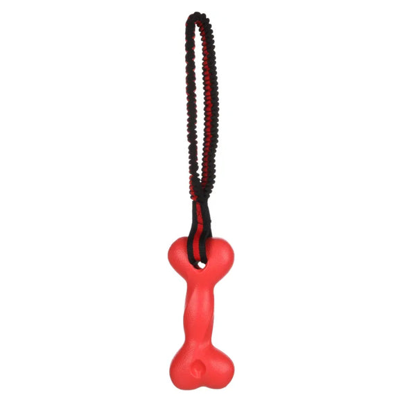 Flamingo Expanda Bone Fetch Toy – Elastic Handle, Durable Black and Red Design