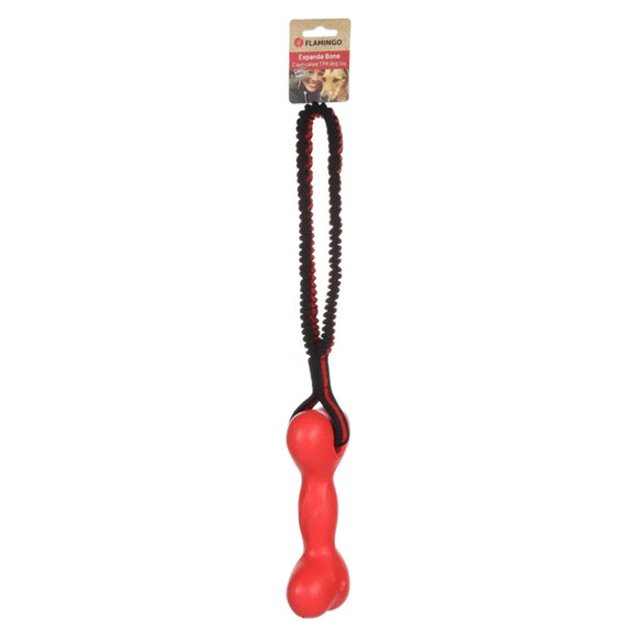 Flamingo Expanda Bone Fetch Toy – Elastic Handle, Durable Black and Red Design