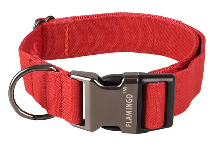 Flamingo Oxana Adjustable Dog Collar – Durable Nylon, Two-Point Buckle, Red, Small Size