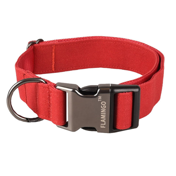 Flamingo Oxana Adjustable Dog Collar – Durable Nylon, Two-Point Buckle, Red, Small Size