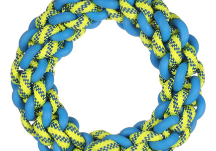 Flamingo Knotted Ring Braided Dog Collar – Blue and Yellow, Small Size, Durable Design