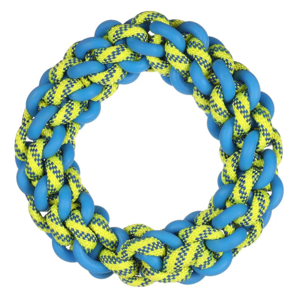 Flamingo Knotted Ring Braided Dog Collar – Blue and Yellow, Small Size, Durable Design