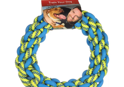 Flamingo Knotted Ring Braided Dog Collar – Blue and Yellow, Small Size, Durable Design