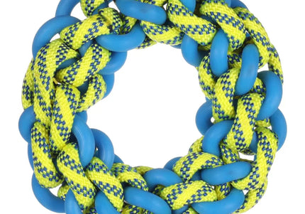 Flamingo Knotted Ring Braided Dog Collar – Blue and Yellow, Small Size, Durable Design