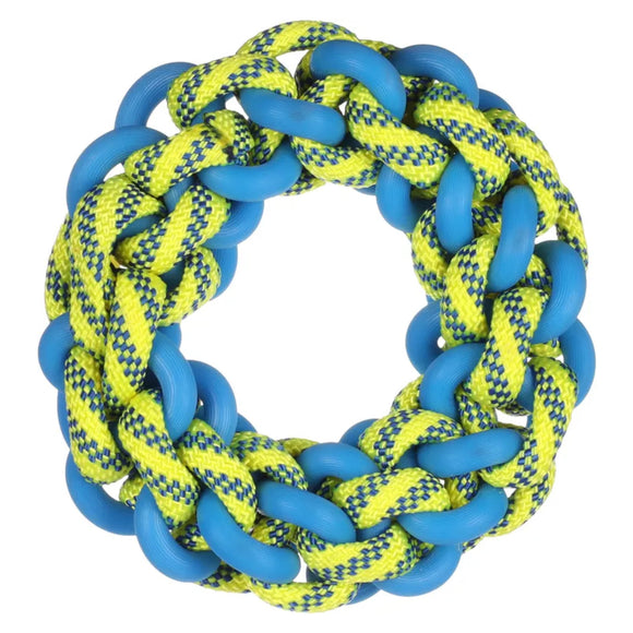 Flamingo Knotted Ring Braided Dog Collar – Blue and Yellow, Small Size, Durable Design