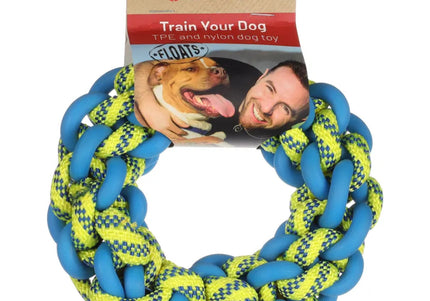 Flamingo Knotted Ring Braided Dog Collar – Blue and Yellow, Small Size, Durable Design
