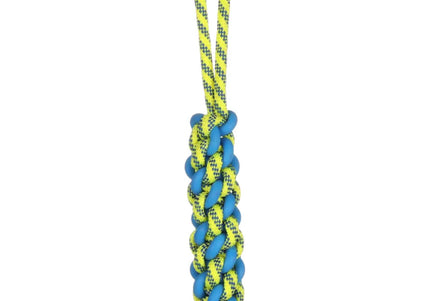 Flamingo Knotted Stick 38cm – Braided Tug Toy, Durable Blue and Yellow Design
