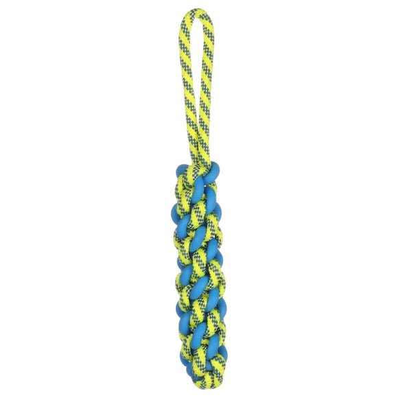 Flamingo Knotted Stick 38cm – Braided Tug Toy, Durable Blue and Yellow Design