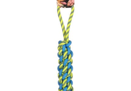 Flamingo Knotted Stick 38cm – Braided Tug Toy, Durable Blue and Yellow Design