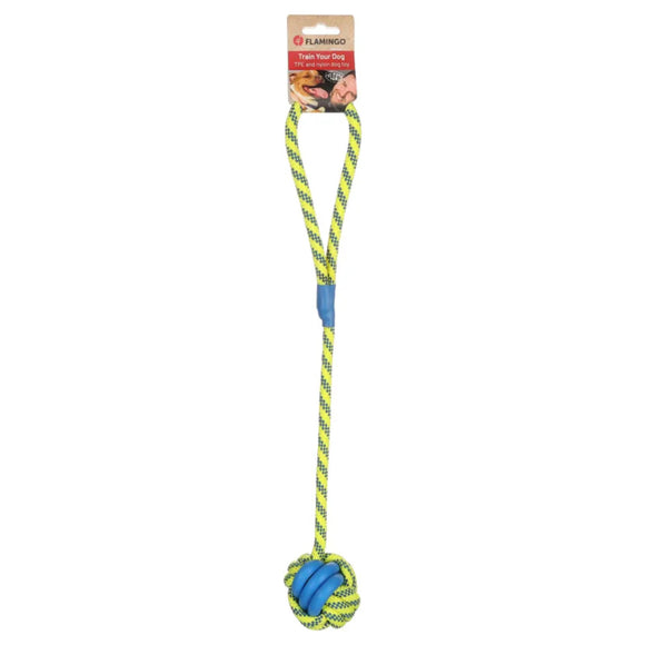 Flamingo Knotted Rope Ball 50cm – Durable Blue and Yellow Play Toy with Sturdy Construction