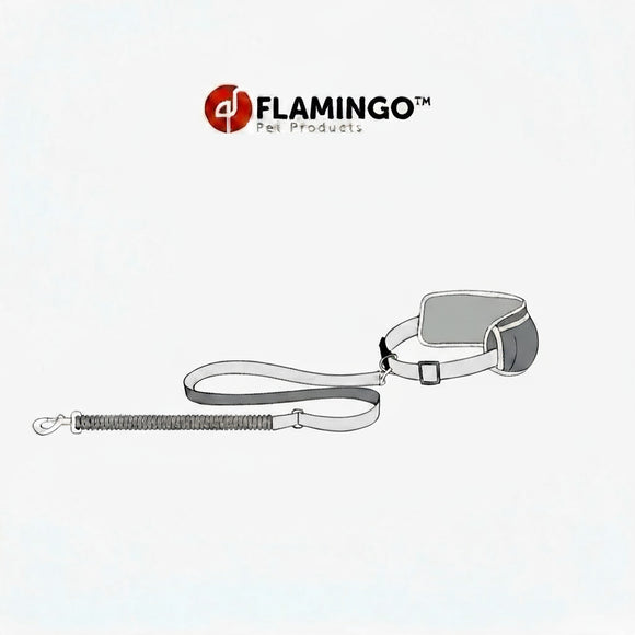 Flamingo Rono Jogging Leash – Cushioned Blue Dog Leash with Adjustable Hip Belt and Storage Pockets