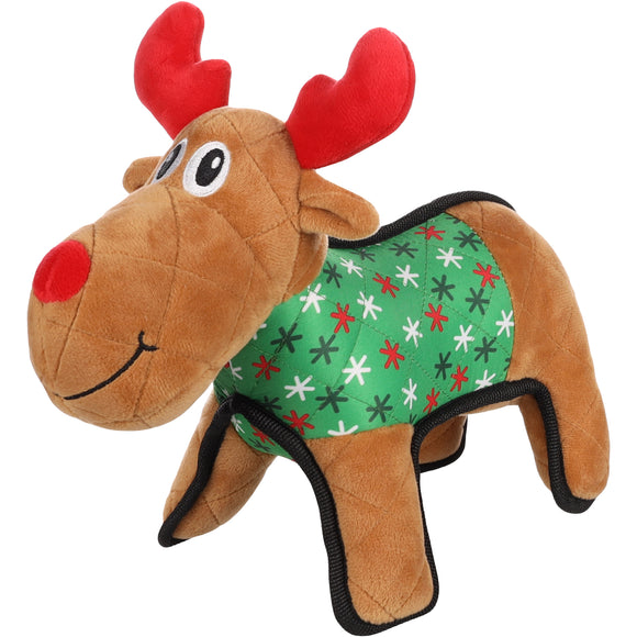 Flamingo Quilty Reindeer Christmas Plush Toy – Soft Brown Squeaker Reindeer, Festive Design