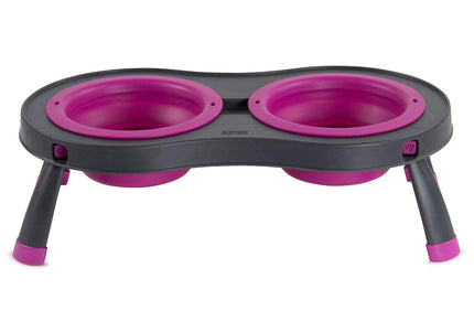 Dexas Double Elevated Feeder Small – Foldable Raised Dog Bowls Stand, Compact Fuchsia Design