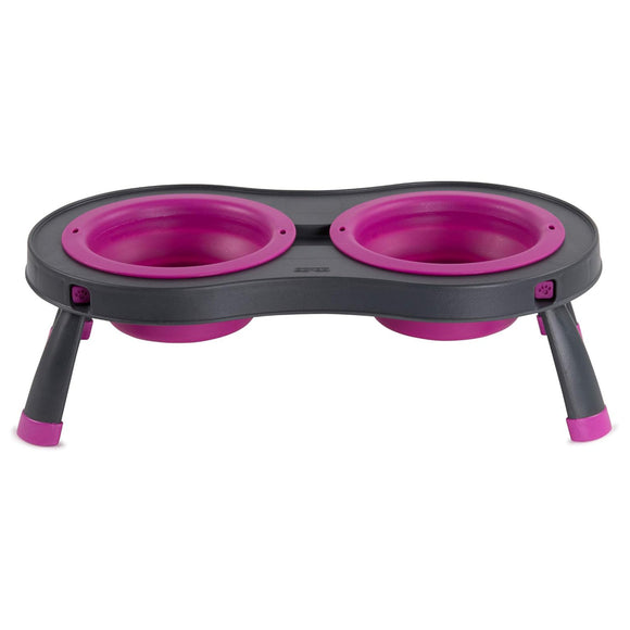 Dexas Double Elevated Feeder Small – Foldable Raised Dog Bowls Stand, Compact Fuchsia Design